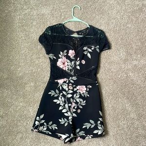 Open back black/floral romper